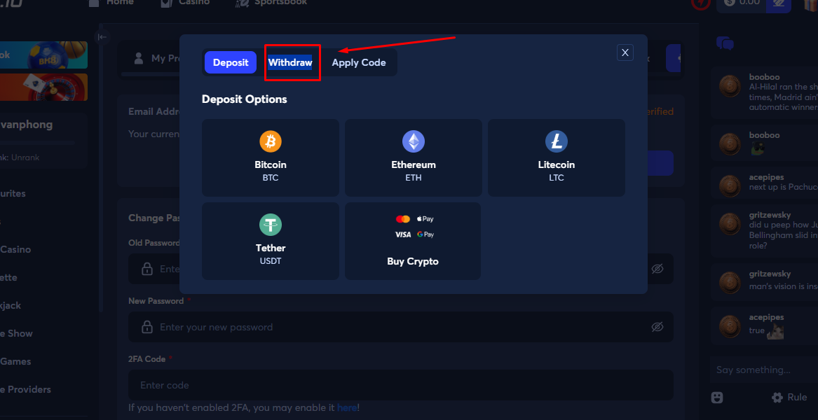 Chọn rút tiền Crypto tại BK8.io